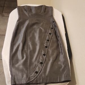 Silk Gray Button-Detail Dress Below The Knees